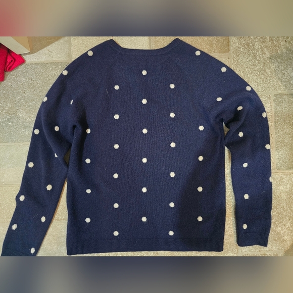 CASHMERE Philosophy Polka Dot Sweater Crew Neck Navy Blue White Small Medium - Picture 10 of 14